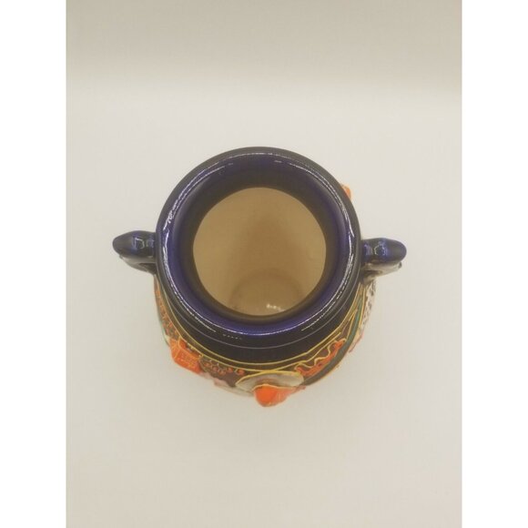 Japanese 1940's Satsuma Ware Vase w Handles Moriage Cobalt Blue Gold Gilt - Picture 5 of 10